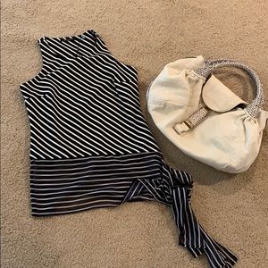 Striped blouse with silk tie at hip